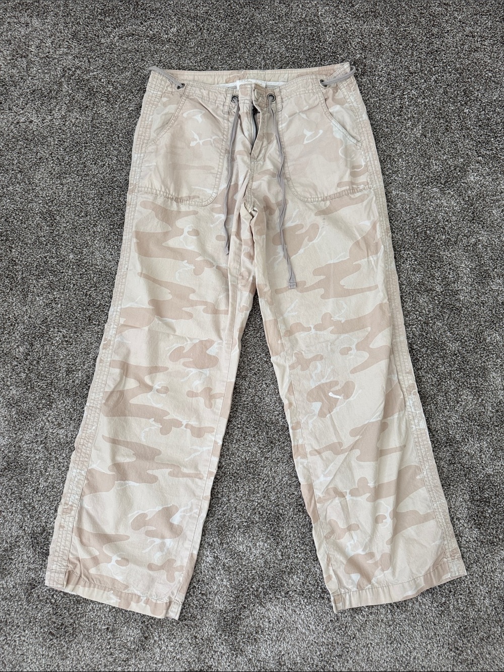 London Jean Beige Camo Drawstring Cargo Pants